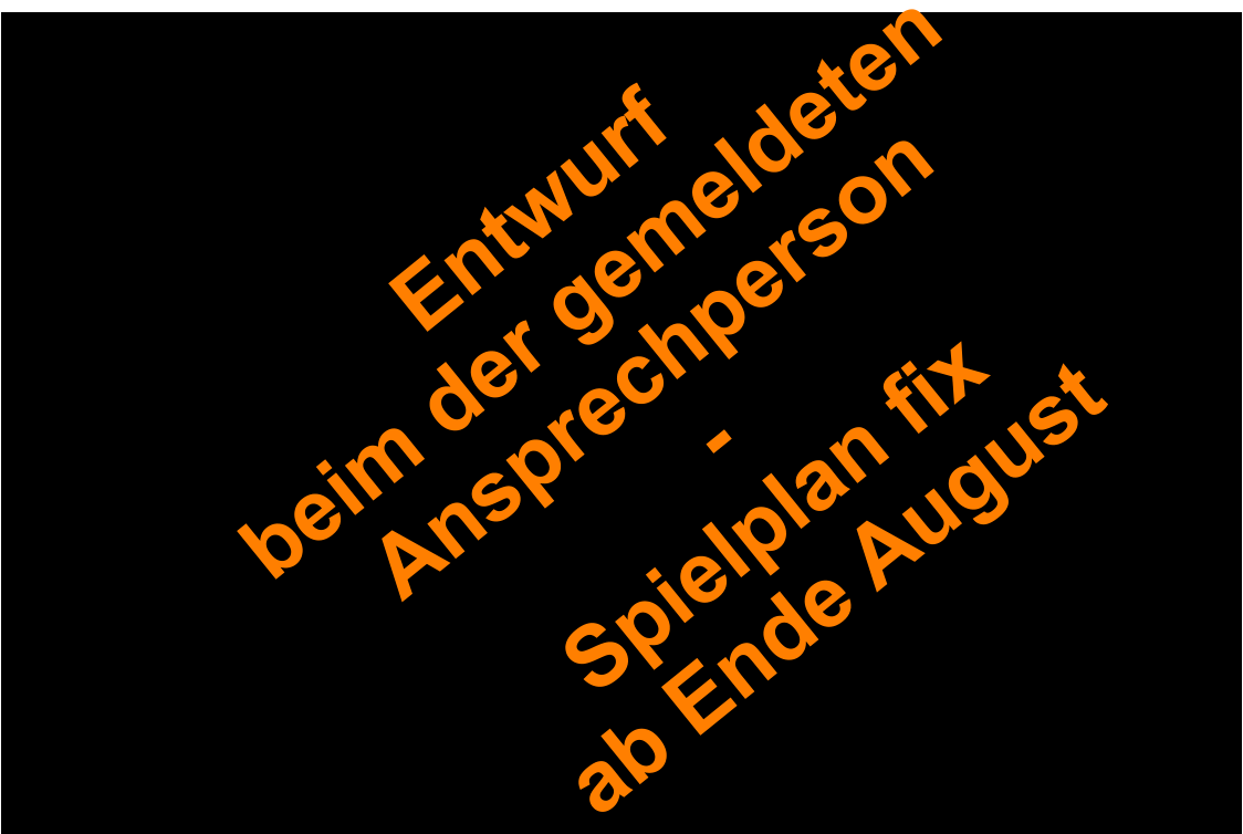 Hallenöffnungen und sonstige Hinweise (Bälle …) Entwurf  beim der gemeldeten Ansprechperson-  Spielplan fix  ab Ende August